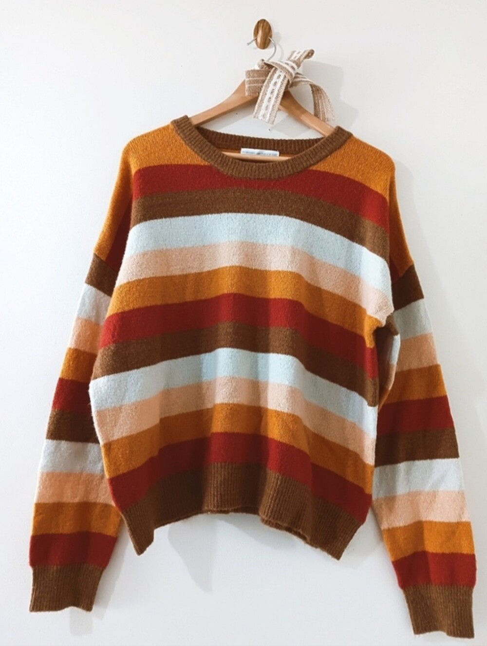 Double Zero Colorful Autumn Harvest Striped Relaxed Fit Crewneck Sweater Medium